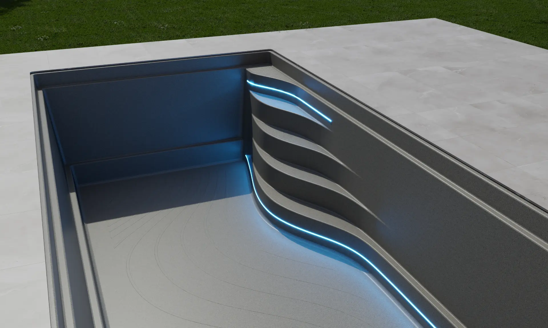 Keramische zwembadtrap van WaterRows met geïntegreerde RGB LED-verlichting